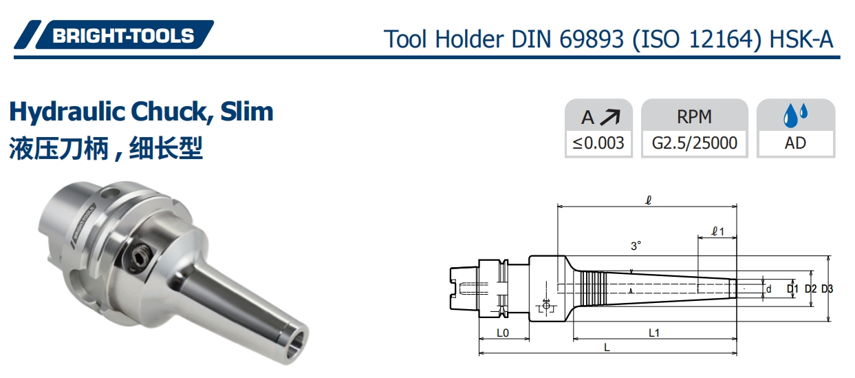 HSK 유압 척, 슬림의 사양