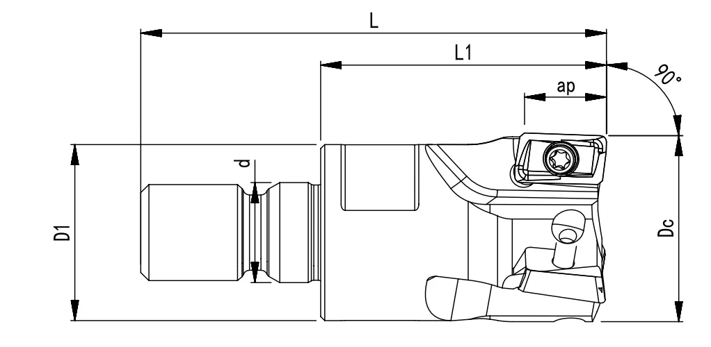 SPECIFICATION OF SCREW-IN MILLING CUTTER, AMPT INSERTS APMT 1135PDER - 翻译中...
